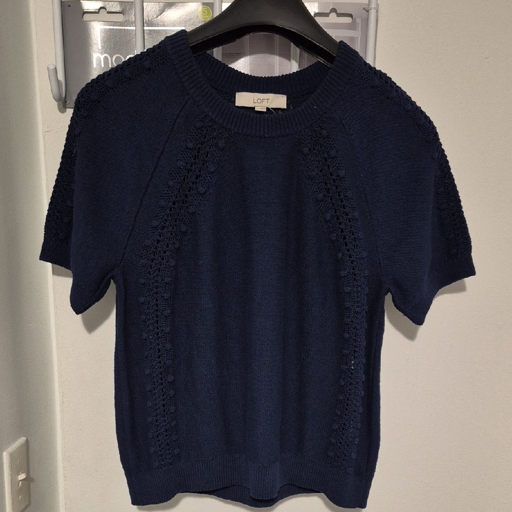 LOFT Dark Blue Knit Short Sleeve Top